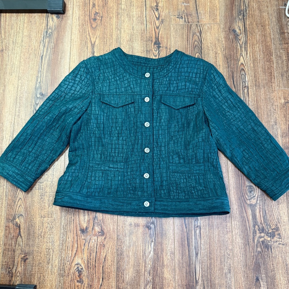 Mock Alligator 100% Polyester Sparkle Teal Lightweight Moto Jacket - 16